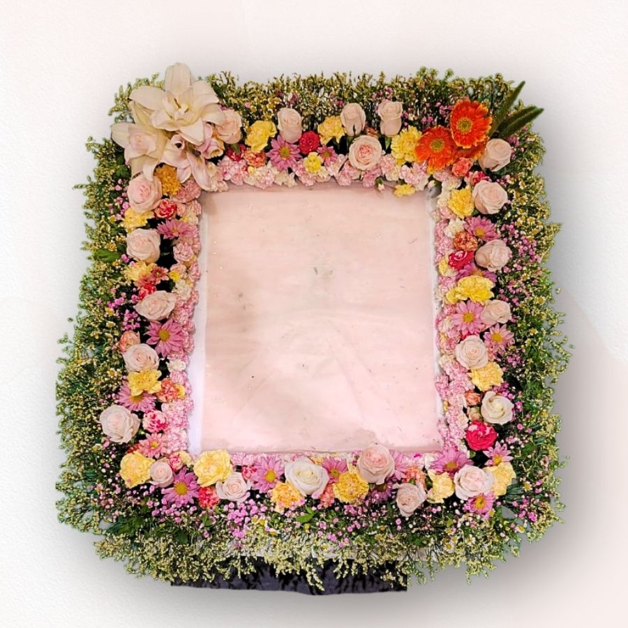 粉黃混色花圈框架 TB010｜Cake Floral Frame｜大富貴花店 Rich Garden
