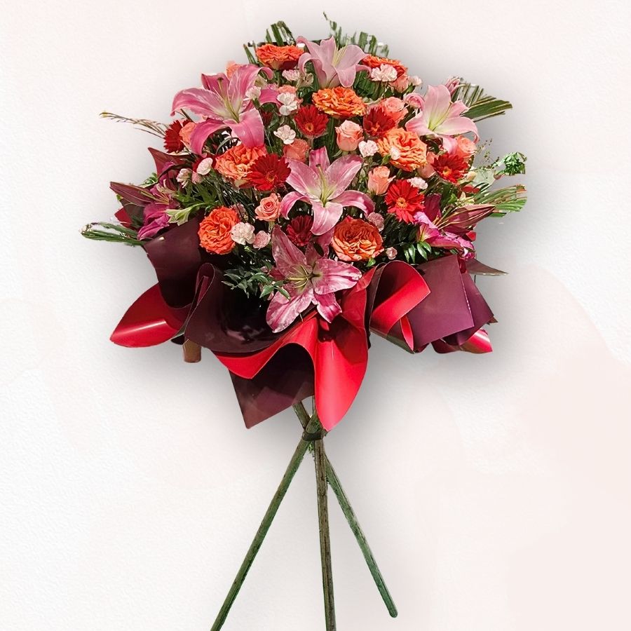 B011 橙粉百合混色祝賀花牌｜Orange & Pink Lily Celebration Stand｜大富貴花店 Rich Garden
