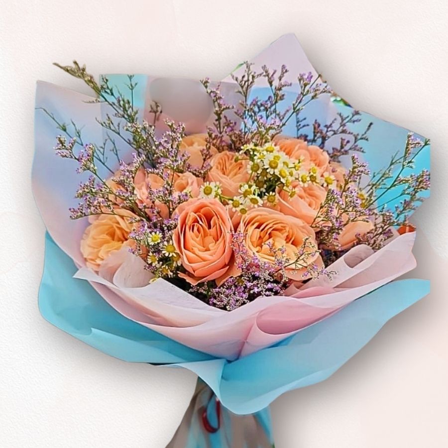香檳玫瑰小雛菊花束 Champagne Rose Daisy Bouquet，溫暖高雅之選｜香港大富貴花店 Rich Garden