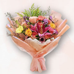 火百合玫瑰花束 Fire Lily Rose Bouquet，熱情與祝福之選｜香港大富貴花店 Rich Garden