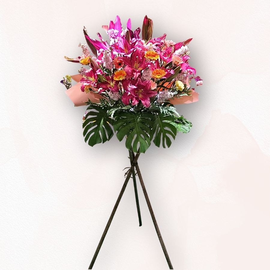 深粉百合 × 粉橙祝賀花牌 B009｜Grand Opening Flower Stand｜大富貴花店 Rich Garden
