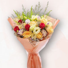 玫瑰洋桔梗混色花束 Mixed Rose Eustoma Bouquet F035｜大富貴花店 Rich Garden