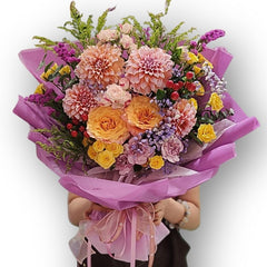 橙粉大理花混色花束 F169｜Orange Dahlia Mixed Flower Bouquet｜大富貴花店 Rich Garden
