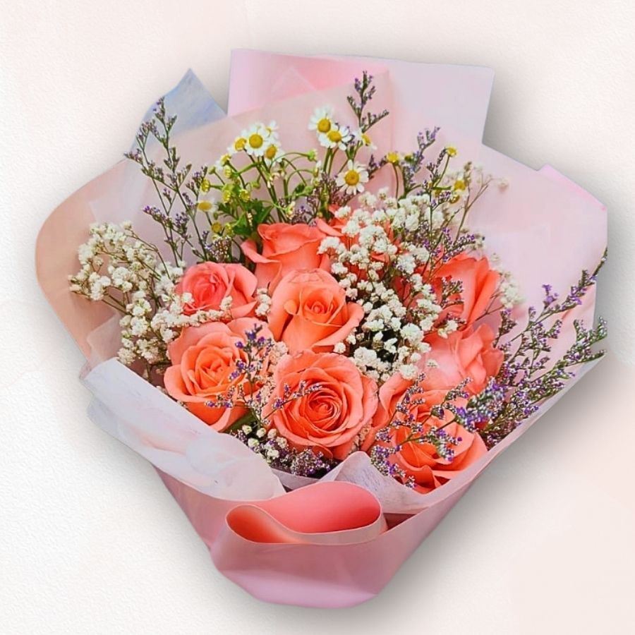 橙玫瑰混色花束 F040｜Orange Pink Rose Bouquet ｜大富貴花店 Rich Garden
