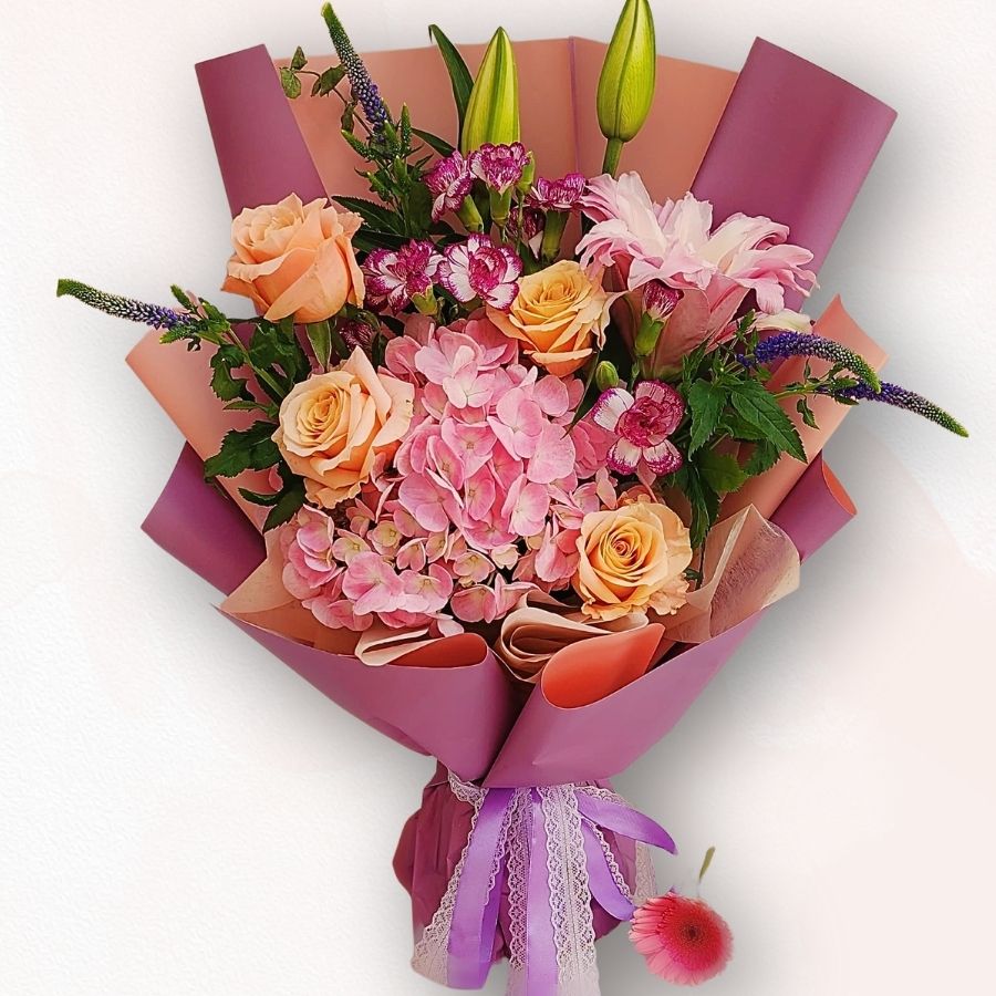 粉橙繡球花束 F079｜Peach Hydrangea Mixed Bouquet｜大富貴花店 Rich Garden
