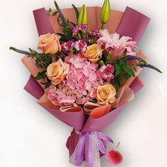 粉橙繡球花束 F079｜Peach Hydrangea Mixed Bouquet｜大富貴花店 Rich Garden
