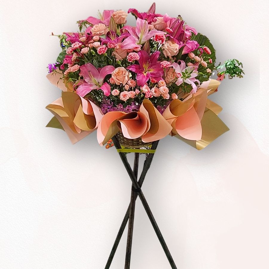 粉紅百合康乃馨花牌 B015｜Pink Lily & Carnation Opening Stand｜大富貴花店 Rich Garden