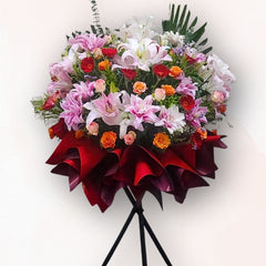 粉紅重瓣百合典禮花牌 B027｜Pink Lily Grand Opening Stand｜大富貴花店 Rich Garden
