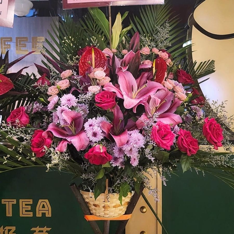 粉紫百合玫瑰開張花牌 B003｜Pink Lily Rose Grand Opening Stand｜大富貴花店 Rich Garden