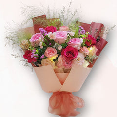 粉紅紅玫瑰混合花束 F063｜Pink Red Rose Mixed Flower Bouquet｜大富貴花店 Rich Garden

