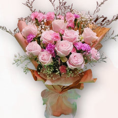 粉紅玫瑰康乃馨花束 F098｜Pink Rose & Carnation Bouquet｜大富貴花店 Rich Garden
