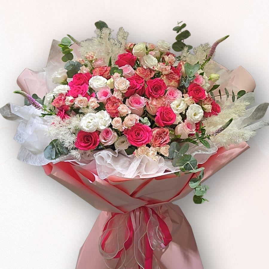 粉紅系玫瑰花束 F120｜Pink Rose Garden Bouquet｜大富貴花店 Rich Garden
