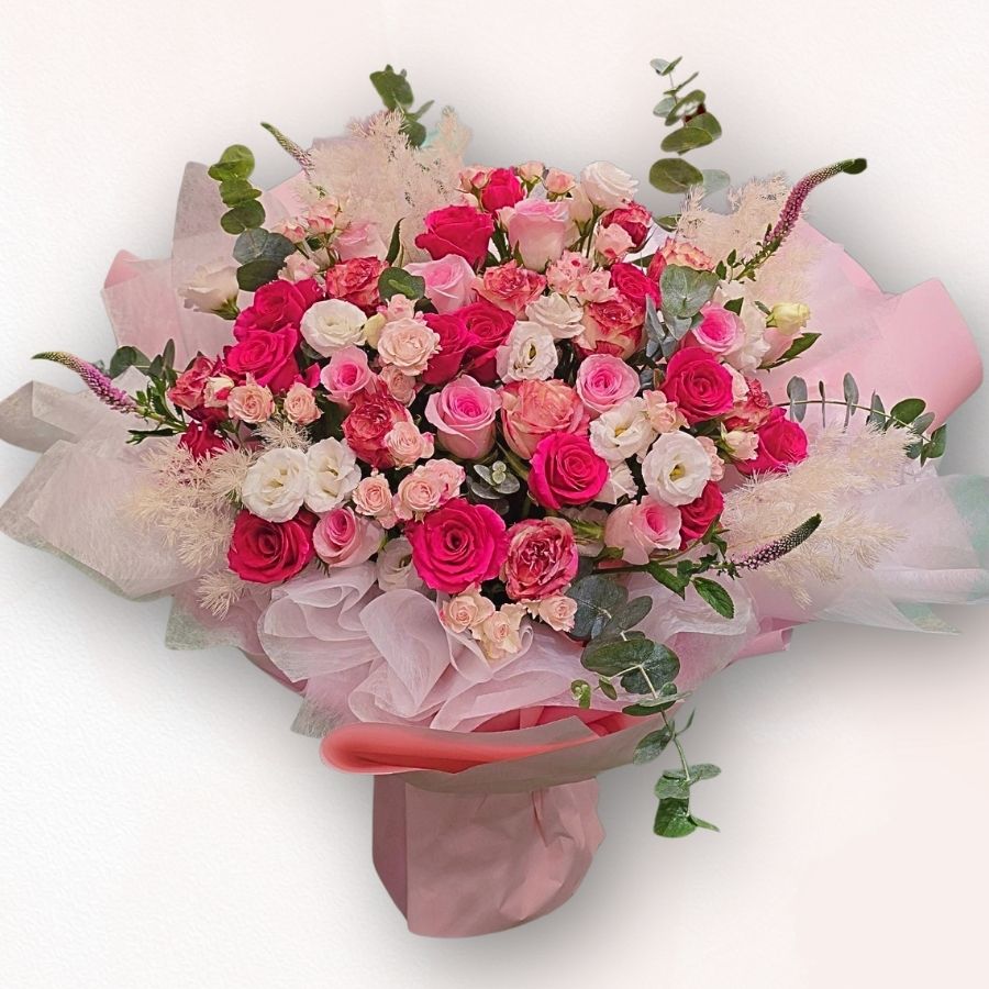 粉紅系玫瑰花束 F120｜Pink Rose Garden Bouquet｜大富貴花店 Rich Garden
