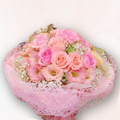 粉紅玫瑰花束 Pink Rose Bouquet，柔和粉嫩色調，適合情人節、母親節、生日送禮｜香港大富貴花店 Rich Garden
