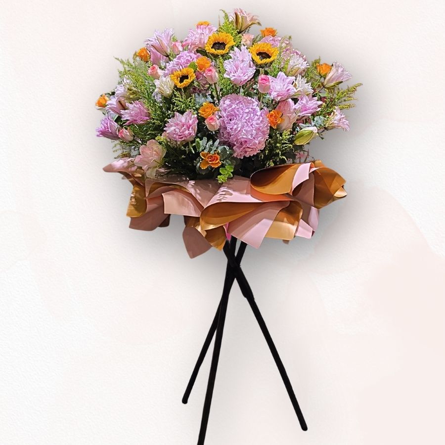 粉紫繡球向日葵花牌 B028｜Purple Hydrangea Sunflower Opening Stand｜大富貴花店 Rich Garden
