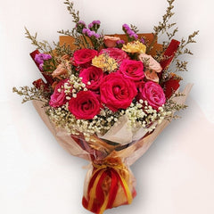 紅玫瑰滿天星花束 Red Rose Baby’s Breath Bouquet，經典深情設計，傳遞愛與守護心意｜香港大富貴花店 Rich Garden