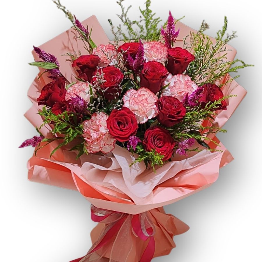 紅玫瑰康乃馨花束 F167｜Red Rose Carnation Bouquet｜大富貴花店 Rich Garden
