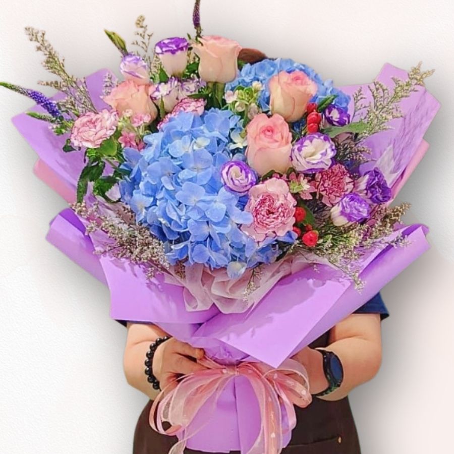 星空藍繡球花束 F136｜Starry Blue Hydrangea Bouquet｜大富貴花店 Rich Garden
