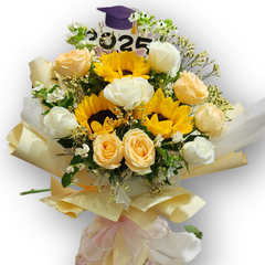 向日葵香檳畢業花束 F162｜Sunflower Graduation Bouquet｜大富貴花店 Rich Garden
