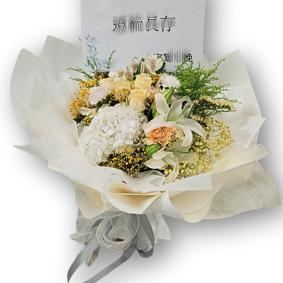 白金典雅花束 F173｜White & Champagne Elegant Bouquet｜大富貴花店 Rich Garden
