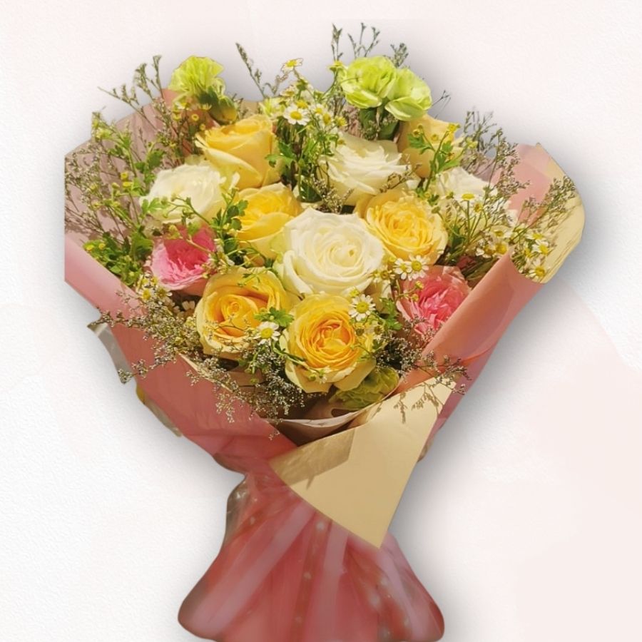 黃色柔和花束 F051｜Yellow Elegant Flower Bouquet｜大富貴花店 Rich Garden
